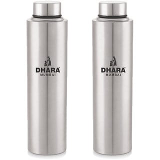 Dhara Stainless Steel Everfresh Fridge Water Bottle Silver Pack of 2 Pieces 1000 ml Each