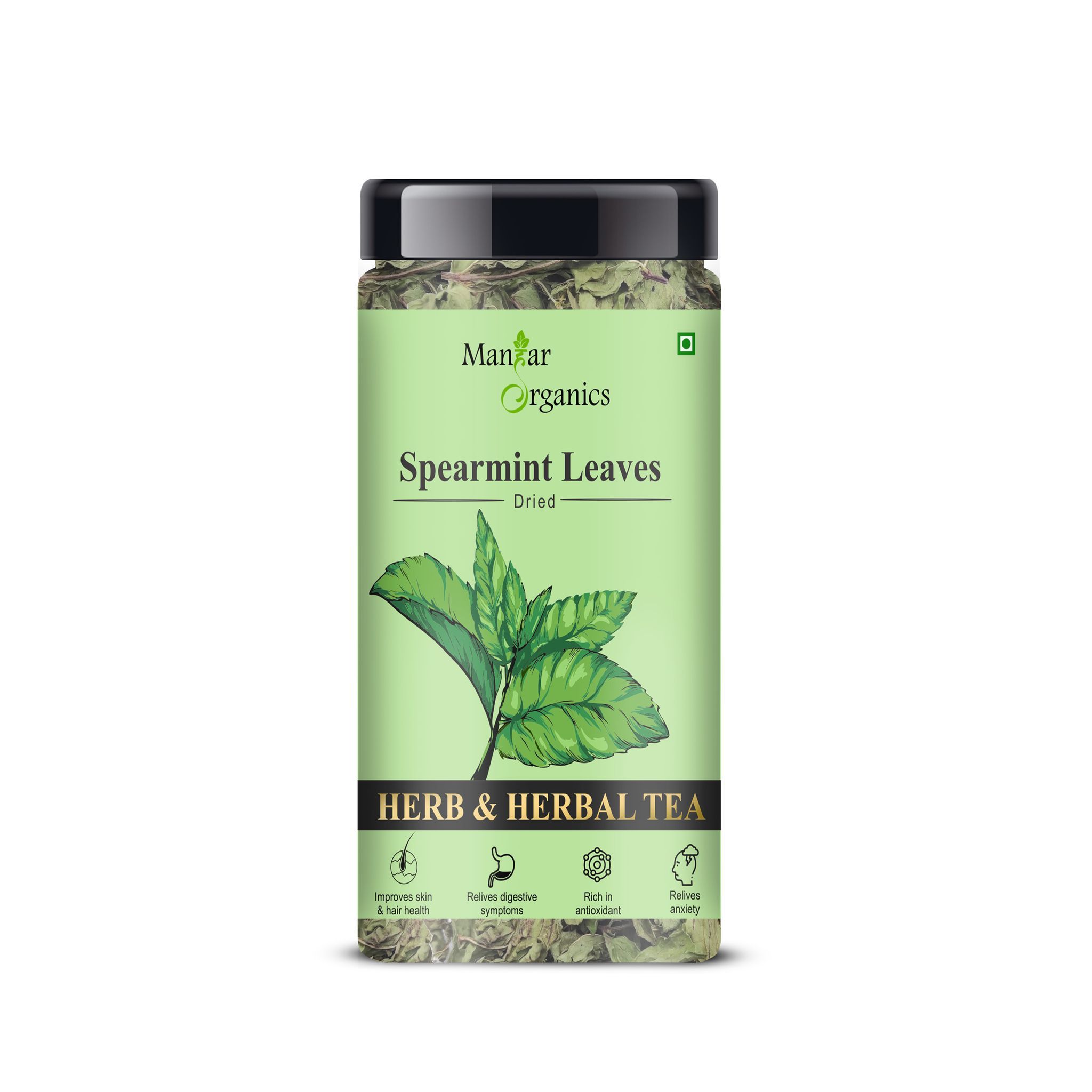 ManHar Organics Dried Spearmint Leaves Jar 45gm | Natural & Aromatic | Herbal Tea & Culinary Use | 100% Pure & Edible | No Additives or Preservatives