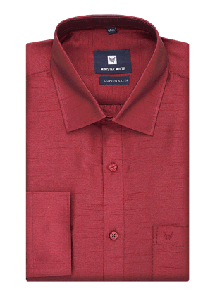 Mens Dupion Satin Regular Fit Maroon Colour Shirt-36 / F/S / Maroon