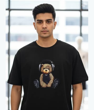 ELBATROSS Men Cotton Blend Oversized Fit Printed T-Shirt ( Black )