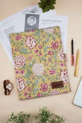 Amalfi Meadows Hand Block Printed Yellow File Folder-12.5 X 9.5 IN / Yellow / Yellow
