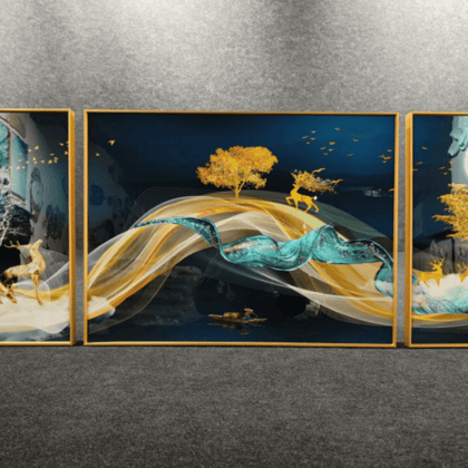Modern Crystal Painting Set of 3 Style 18-Acrylic | Gloss Finish / H: 16 | L: 24 (Inch) x 2