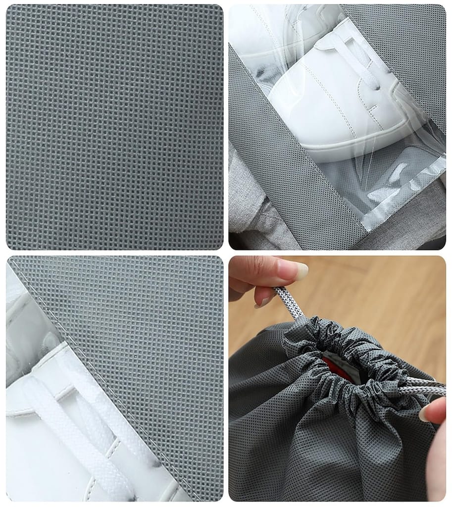Shoe Bags Pouches Travel Cover for Shoe Storage & Travelling Drawstring Bags Dust Cover, Grey-  ( 10 pcs)