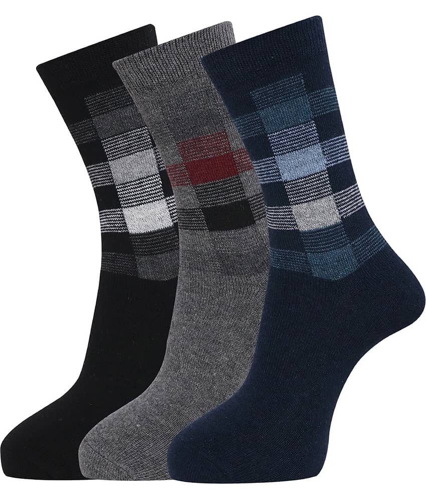 Dollar - Woollen Men's Checks Multicolor Mid Length Socks ( Pack of 3 )