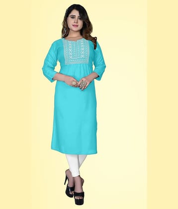 HAYA - Light Blue Rayon Women's Straight Kurti ( Pack of 1 )