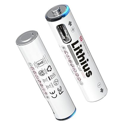 Portronics AAA Lithius Type C Rechargeable Batteries, Pack of 2, Lithium Ion Cell Composition, Upto 440mAh Capacity, Low Self Discharge, No Separate Charger Required (White)