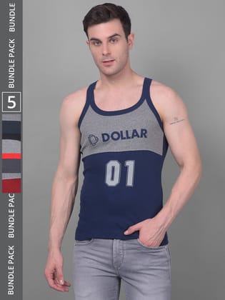 Men's Assorted Pack of 5 Solid Combed Cotton Racerback Styled Gym Vest Men's Assorted Pack of 5 Solid Combed Cotton Racerback Styled Gym Vest