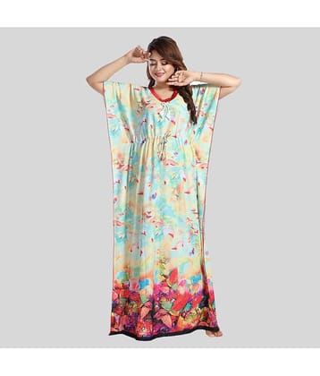 Gutthi - Yellow Satin Women's Nightwear Kaftan Night Dress ( Pack of 1 )