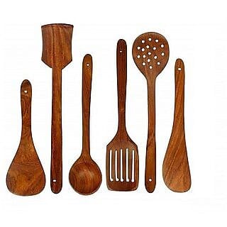 (Set of 6) Handmade Wooden Cooking Spoons - Non-Stick Kitchen Tools & Serving Utensils