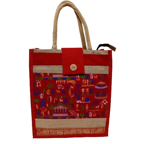 Lunch bag with chain size 10x12 Jute and canvas BAG