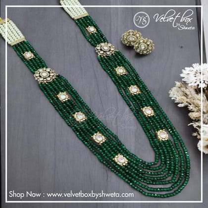 Nayaab rusi long neckpiece~ with free ring-Green