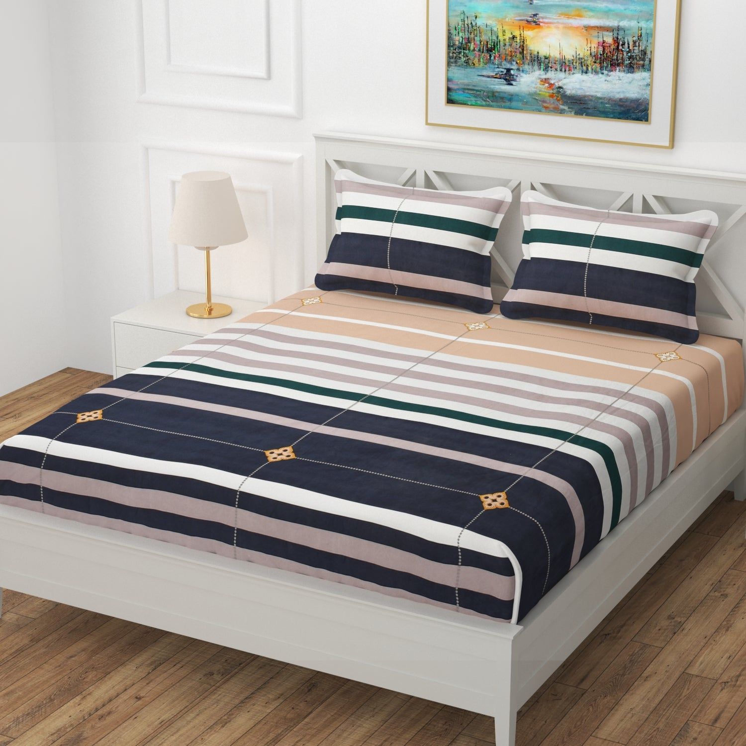 Cotton Blend Elastic Fitted King Bedsheet with 2 Pillow Covers (BUY1 GET1 FREE)