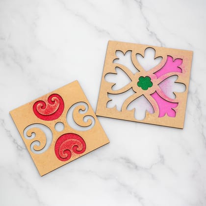 The Mohraj DIY Lotus Rangoli Kit with 2 Stencils and 3 Vibrant Colors