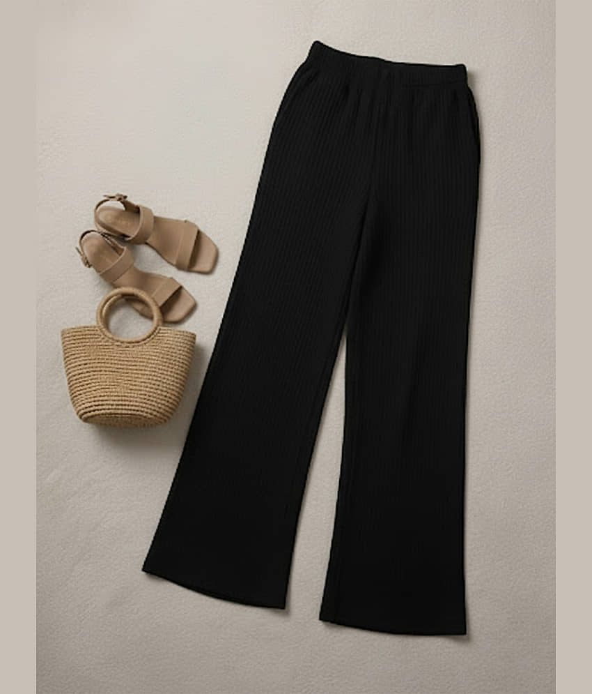 DE TRENDZ Women Cotton Blend Wide Leg Trousers ( Black )