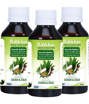 Babuline Babkhas Adulsa Cough Tonic 100ml, Pack of 3 | Get Ayurvedic Relief from Throat Issue, Chest Congestion, All Types Of cough & Cold | Goodness Of Haldi Sunth Turmeric Dry Ginger