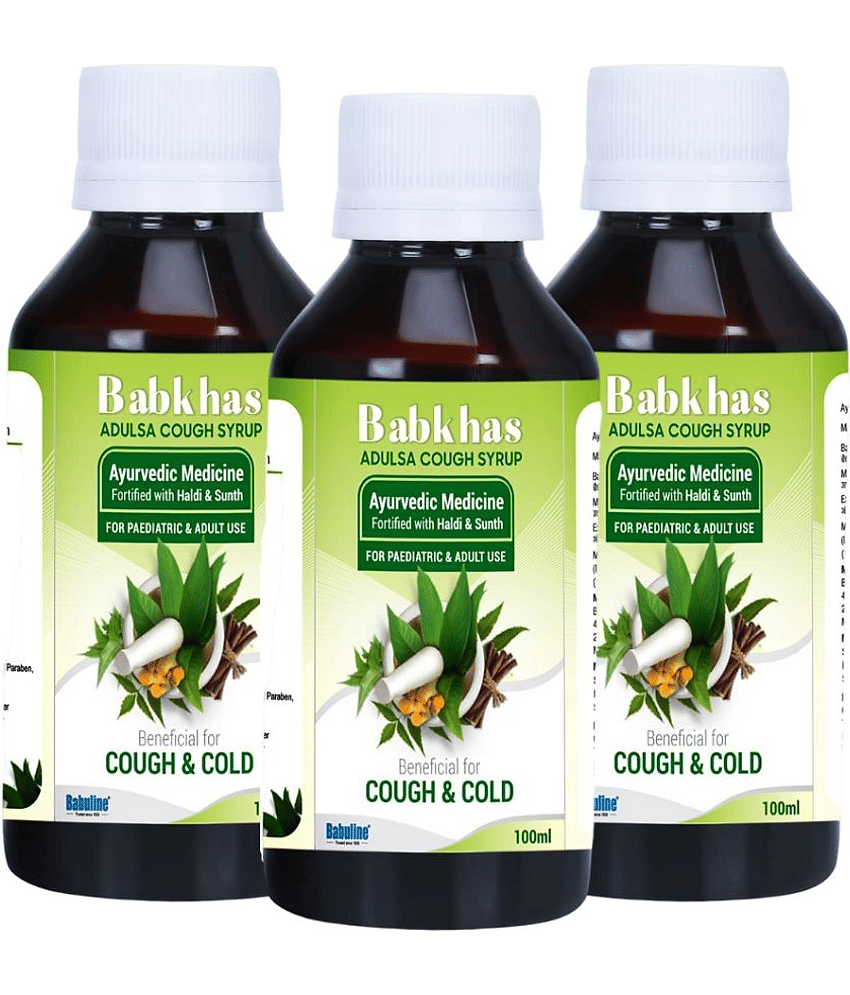 Babuline Babkhas Adulsa Cough Tonic 100ml, Pack of 3 | Get Ayurvedic Relief from Throat Issue, Chest Congestion, All Types Of cough & Cold | Goodness Of Haldi Sunth Turmeric Dry Ginger