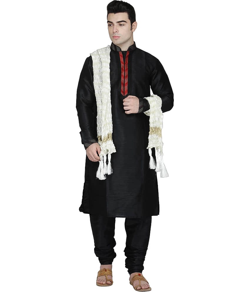 SKAVIJ Black Silk Blend Kurta Pyjama Set