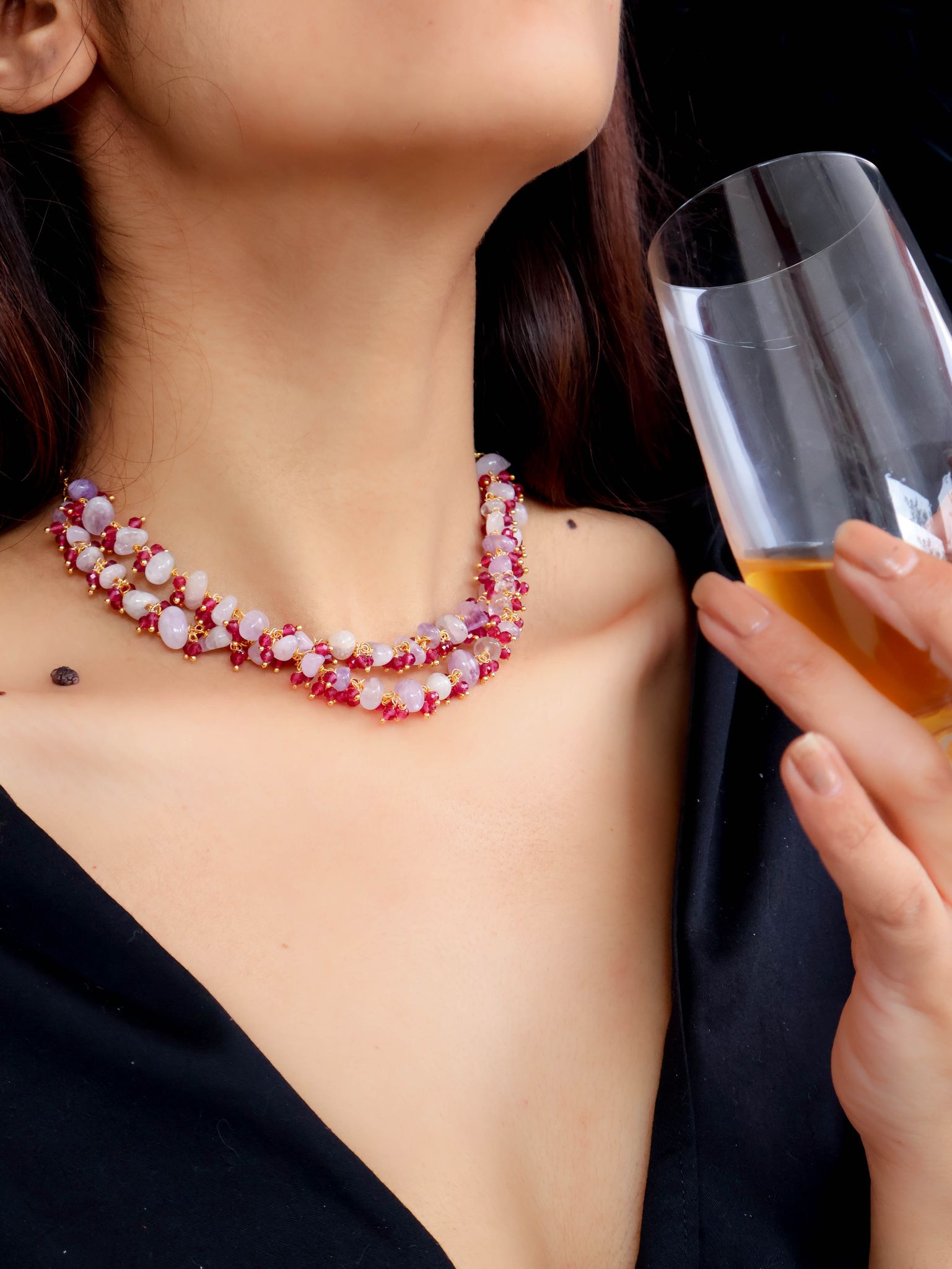 Maria Lavender Rose Quartz Necklace-Pink