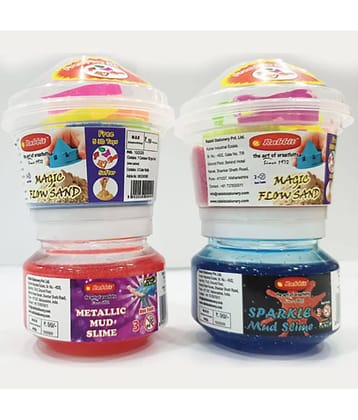 RABBIT'S Sparkle & Metallic Slime+ 2 Sand 100g|Slime for Kids Boys Girls|Play with Sand Slime for Kids|Combo includes 2 Sand & 2 Slime +10 Sand toys+Make castle at home|Perfect gift for kids|Putty toy|Sand Clay| Sand for Kids with Toys| Kinetic sand|
