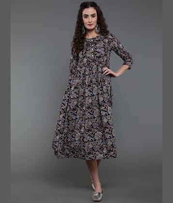 Antaran Women Cotton Printed A-line Dress ( Multicolor )