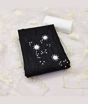 Gazal Fashions Unstitched Cotton Blend Embroidered Dress Material - Black ( Pack of 1 )