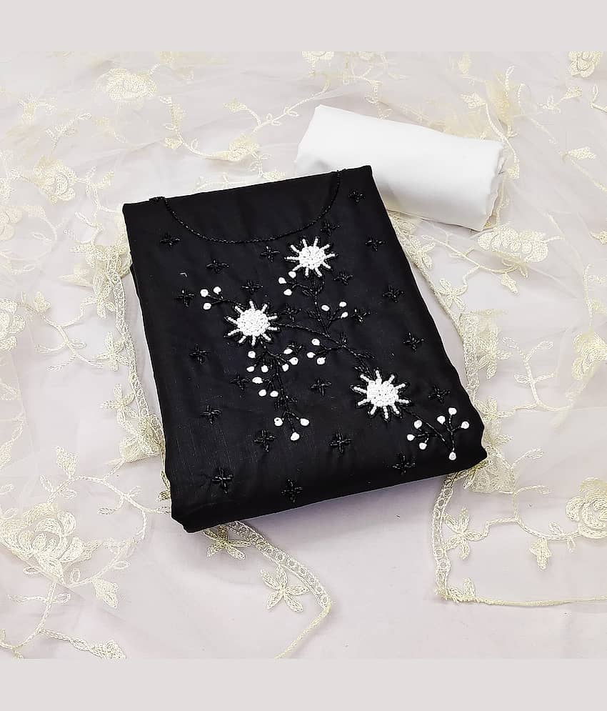 Gazal Fashions Unstitched Cotton Blend Embroidered Dress Material - Black ( Pack of 1 )