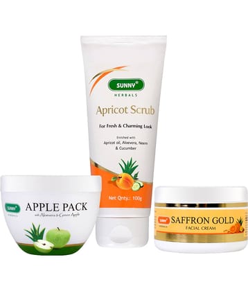 SUNNY HERBALS Saffron Cream, Apple Pack & Apricot Scrub & Exfoliators 100 gm