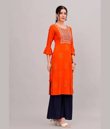 MAUKA Rayon Embroidered Kurti With Sharara And Gharara Women's Stitched Salwar Suit - Orange ( Pack of 1 )