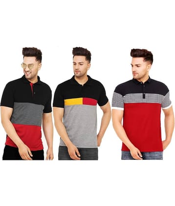 Leotude Pack of 2 Cotton Blend Regular Fit Colorblock Half Sleeves Men's Polo T Shirt ( Multi )