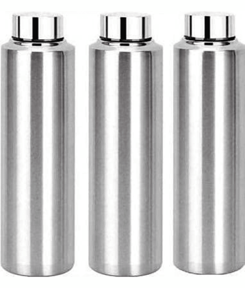 Visaxmi Stainless Steel Water Bottle for 1 liter Silver Fridge Water Bottle 1000 mL ( Set of 3 )