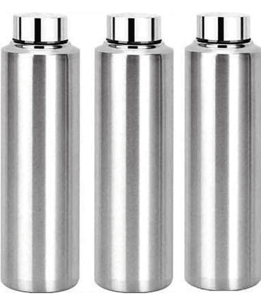 Visaxmi Stainless Steel Water Bottle for 1 liter Silver Fridge Water Bottle 1000 mL ( Set of 3 )
