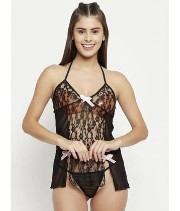 Celosia Net Baby Doll Dresses With Panty - Black Single - Free Size