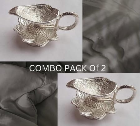 Oxidized Metal Antique Silver Plated Chirag Diya Pair, Dimensions 4 X 3 Inches.