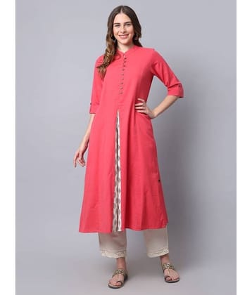 Pistaa Cotton Printed Straight Women's Kurti - Red ( Pack of 1 )