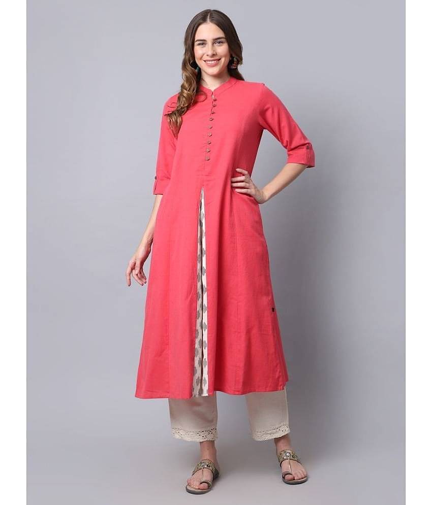 Pistaa Cotton Printed Straight Women's Kurti - Red ( Pack of 1 )