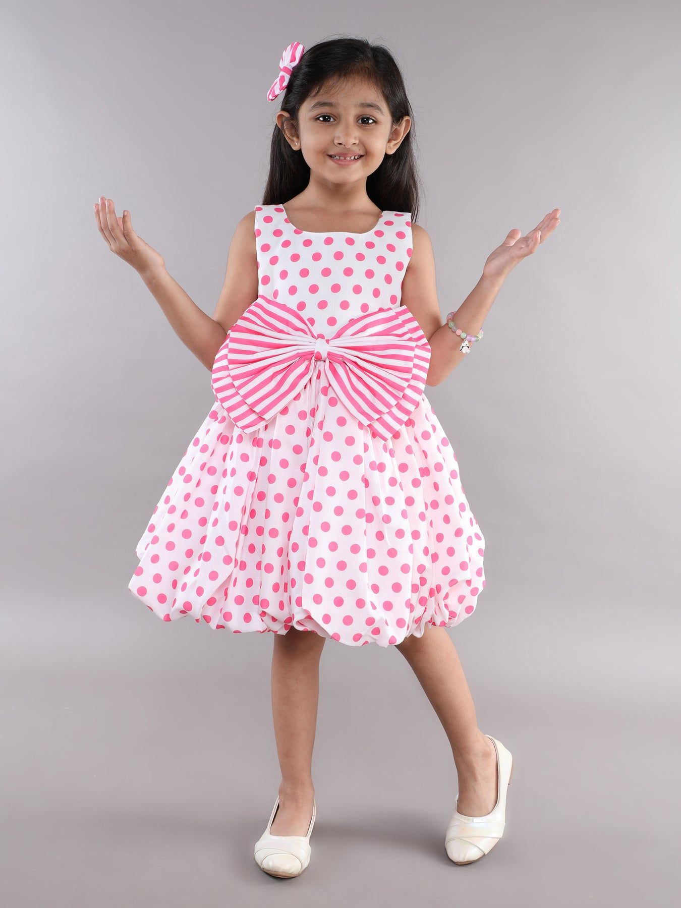 Polkadot Balloon Dress-Pink-2-3Y / pink