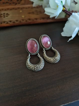 Monalisa Oxidised Dangler Earrings for Timeless Elegance | Sarichka-Pink
