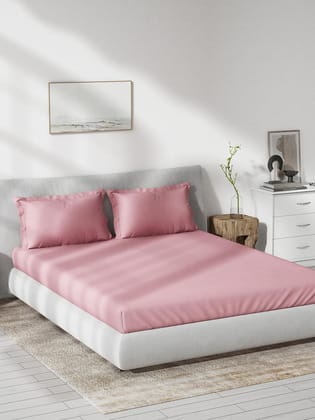 DDECOR - Spectrum Collection 100% Cotton Plain & Texture Pattern 180TC King Fitted Sheet|180 CM X 198 CM| - Pink