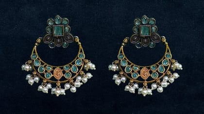 Bilasita Special Collection Chandbali Earrings (Green & Gold) | Ethnic Elegance | Festive & Wedding