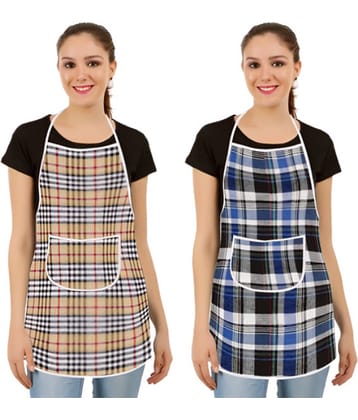 CreadCraft Cotton Checks Kitchen Apron with 1 Center Pocket ( Pack of 2 )