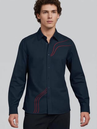 Navy Abstract Embroidered Casual Shirt-NAVY / S