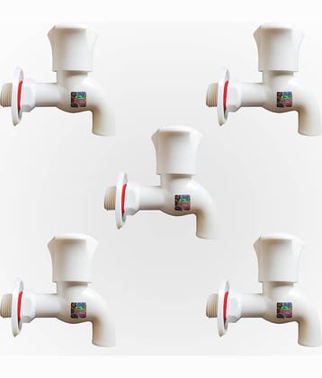 LAXMI White PVC Plastic Bibcock/Water Tap for Kitchen,Wash Basins (PACK OF 5) Plastic (ABS) Bathroom Tap (Bib Cock)