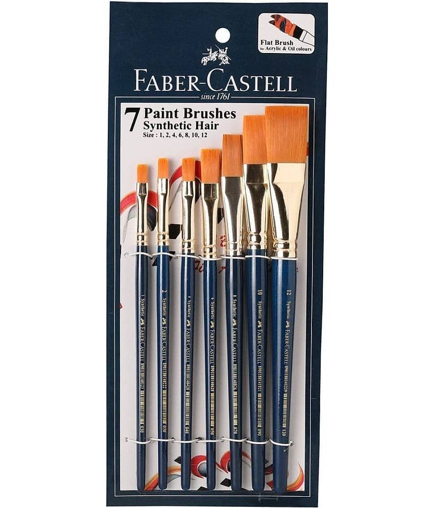 Faber-Castell Paint Brush Set - Flat, Pack of 7 (Navy Blue)