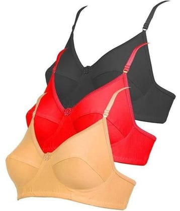 Kiran Enterprises Pack of 3 Cotton Blend Non Padded Women's Everyday Bra ( Beige,Black,Red )
