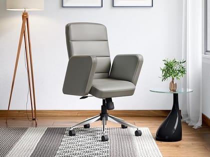 Tufty Mid Back Leatherette Ergonomic Office Chair (Ash Grey) (1-Year Warranty, Upholstered Armrest)