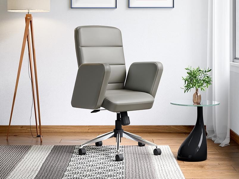 Tufty Mid Back Leatherette Ergonomic Office Chair (Ash Grey) (1-Year Warranty, Upholstered Armrest)