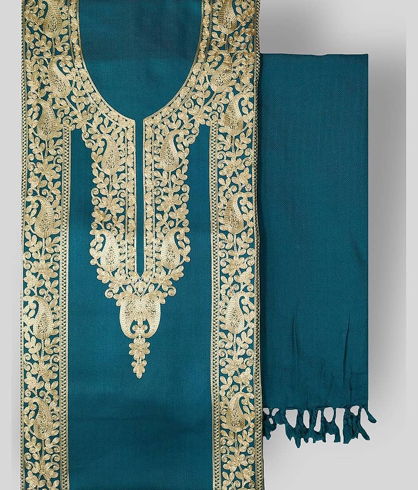 KASHMIRI Blue Woollen Unstitched Dress Material