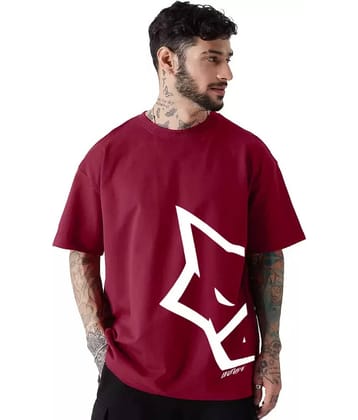 Leotude Men Cotton Blend Oversized Fit Printed T-Shirt ( Maroon )