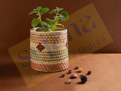Srjana Handicraft Sabai Grass Planter Cum Multi Purpose Basket