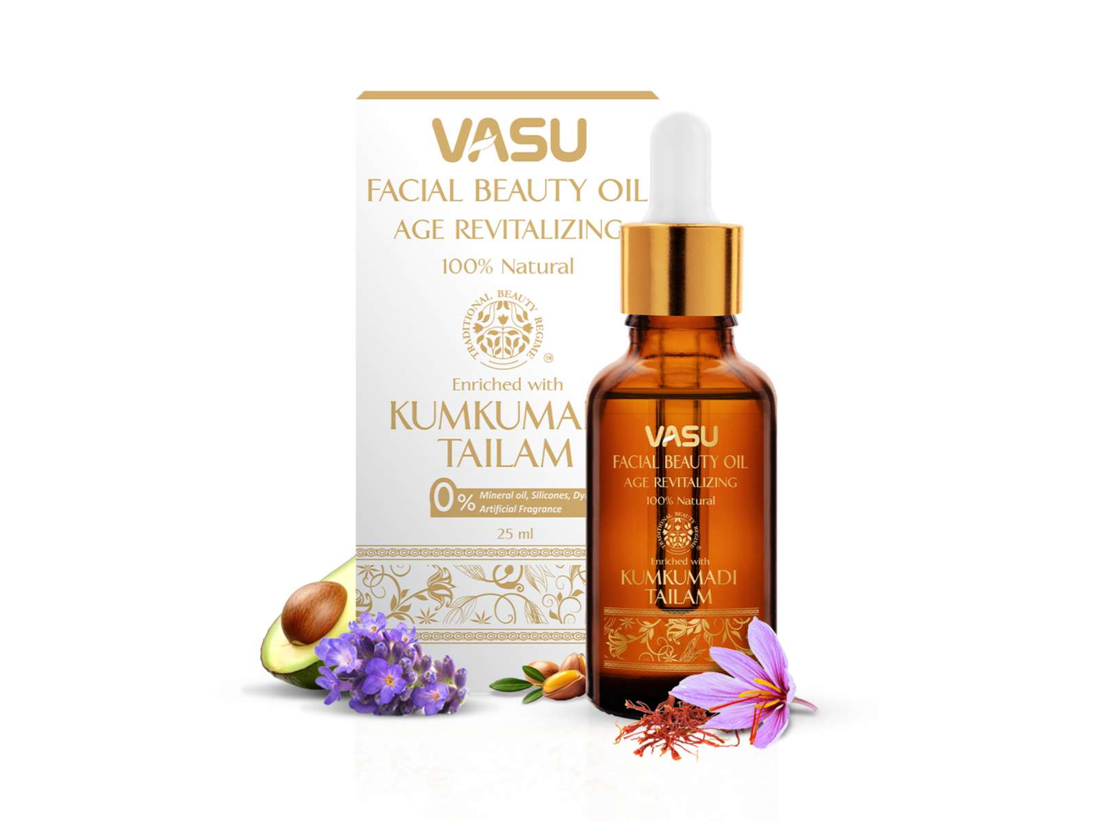 VASU Facial Beauty Oil - Enriched with Kumkumadi Tailam, Age Revitalizing, Reduce Hyperpigmentation & Age Spots, Gives Natural Glow To Your Face 25ml